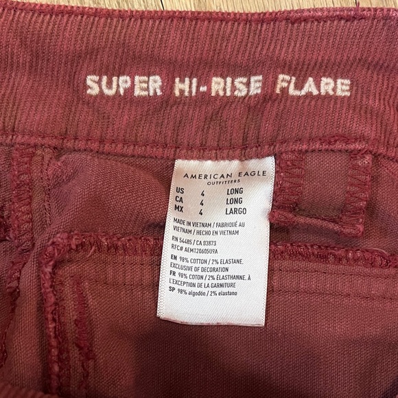 American Eagle Outfitters Women's Burgundy Flare Corduroy Pants 4-Long - Picture 4 of 5